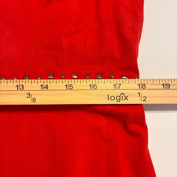 Peter Nygard Red Faux Suede Edge Lined Sheath Dress Studded US 16 Glam - Picture 7 of 10